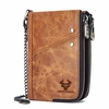 Hommes Vinatge Véritable Cuir RFID Blocage Chaîne Zipper Coin Bag Portefeuille