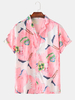 Hommes Vintage Cartoon Crane Print Turn Down Collar Short Sleeve Casual Shirts