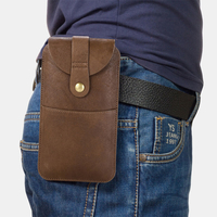 Hommes Vintage Cuir Véritable Long Téléphone Sac Ceinture Sac Ceinture Sac