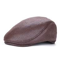 Hommes Vintage en cuir artificiel béret casquette solide décontracté visière hiver chaud gentleman avant chapeaux