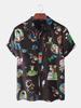 Hommes Vintage Figure Imprimer manches courtes col revers poche poitrine chemises respirantes