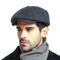 Hommes Vintage Laine Grille Chapeau Béret Hiver Chaud Gentleman Bonnet Octagon