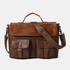 Hommes Vintage Multifonction Double Poche Avant Enseignant Sac Porte-documents 14 Pouces Ordinateur Portable Sac Bandoul
