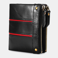 Hommes Véritable Cuir RFID Anti-vol Cire Rétro Zipper Porte-cartes En Peau De Vachette