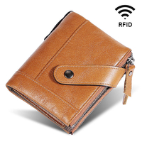 Hommes Véritable Cuir RFID Blocage Vintage Double Zipper Cartes Titulaire Portefeuille