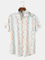 Hommes Waves Hit couleur graphique Soft Chemises décontractées respirantes à revers assortis