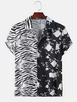 Hommes Zebra Floral Mixed Print manches courtes poitrine poche chemises de vacances