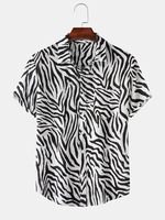 Hommes Zebra Imprimer Turn Down Collar Pocket Button Up Casual Shirts