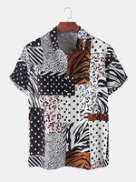 Hommes Zebra Leopard Dot Mixed Print manches courtes Patchwork Holiday Shirts