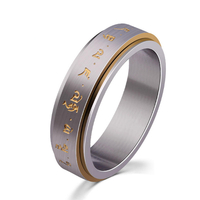 Hommes Rotatif Anneau Titanium Acier Bouddhiste Or Tone Mantra Motif Spinner Lucky Ring