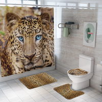 Honana 4 PCS Salle De Bains Imperméable Rideau De Douche Animal Léopard MotifToilette Housse De Siège Piédestal Tapis Ta