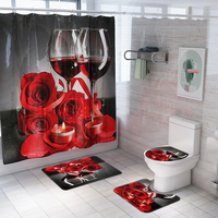Honana 4 PCS Salle De Bains Imperméable Rideau De Douche Rose Fleur Motif Salle De Bains Siège De Toilette Couverture Pi