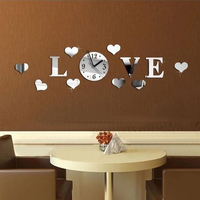 Honana DX-X2 Créative Amoureux 3D Acrylique Miroir Autocollant Mural Quartz Horloges