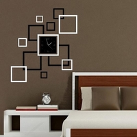 Honana DX-X4 Miroir acrylique créatif 3D Autocollant mural Autocollants en quartz Montre carrée Grand décor de maison