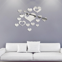 Honana DX-Y2 16Pcs Cute Silver DIY Coeur Miroir Stickers muraux Home Wall Bedroom Office Decor