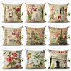 Honana45x45cmDécorationdeLa Maison Tour Eiffel Style Fleurs Papillons Taie doreiller