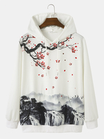 Hoodies à cordon de serrage imprimé paysage pour hommes avec poche kangourou