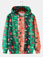 Hoodies de cordon dimpression de bande dessinée de bloc de couleur des hommes de Noël avec la poche