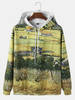 Hoodies de cordon dimpression de peinture de paysage des hommes avec la poche