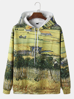 Hoodies de cordon dimpression de peinture de paysage des hommes avec la poche