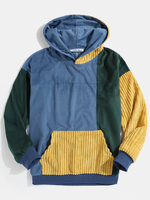 Hoodies de poche kangourou en velours côtelé vintage pour homme
