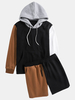 Hoodies de poche kangourou patchwork pour hommes taille élastique Shorts de cordon de conception deux pièces tenues