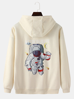 Hoodies de poche kangourou pour hommes de dessin animé astronaute dans le dos