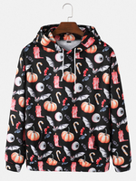 Hoodies lâches imprimés par bougie oculaire drôle dHalloween pour hommes avec poche kangourou