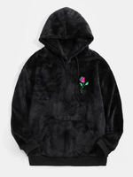 Hoodies noirs en peluche avec broderie rose pour homme