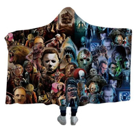 Horreur Film Caractère Motif Polaire À Capuche Couverture Portable 2 Couches Couvertures Halloween Couverture