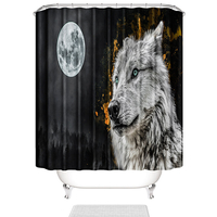 HUANGLING rideau de douche gris loup 12 crochets ensemble décor de salle de bain en polyester imperméable