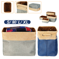 Huit types de panier de rangement en coton et lin bleu / gris sans couvercle pour jouets pour enfants