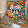 Imperméable à leau Colorful rideau de douche crâne croisé avec tapis de bain tapis tapis de couverture de toilette