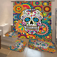 Imperméable à leau Colorful rideau de douche crâne croisé avec tapis de bain tapis tapis de couverture de toilette