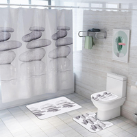 Imperméable Pierre Réflexion Rideau De Douche Ensemble Salle De Bains Toilette Quatre pièces Tapis De Sol Tapis De Porte