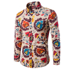 Impression de lin de voyage de style national des hommes décontracté Turn Down Collar Shirt à manches longues