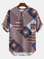 Impression de modèle de style ethnique pour hommes Chemises Henley décontractées lâches dété