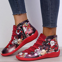 Impression de motif de dessin animé de Noël drôle pour femmes,  bottes courtes plates