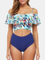 Impression de plantes tropicales volants taille haute Bikini Hawaii maillot de bain décontracté pour les femmes