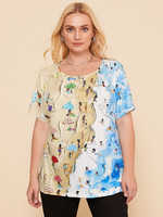 Imprimé à manches courtes Plus Taille T-shirt de vacances décontracté