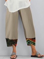 Imprimé ethnique patchwork taille élastique poche latérale pantalon ourlet irrégulier pour les femmes