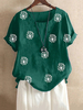 Imprimé fleurs col rond manches courtes T-shirts vintage pour les femmes
