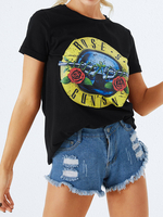 Imprimé floral col rond manches courtes T-shirts décontractés