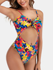 Imprimé floral découpé noué One pièces Maillots de bain de plage pour femmes de style hawa en