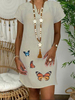 Imprimé papillon col en V à manches courtes femmes mini robe lâche causale