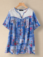 Imprimé Patchwork Creux V-cou Plus Taille Chemisier
