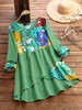Imprimé Patchwork Irrégulier Manches Longues Plus Taille Vintage Blouse