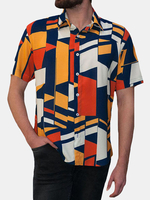 INCERUN Couple Impression Géométrique À Manches Courtes Fit Tops Casual Shirts