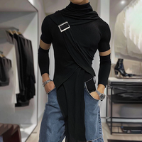 INCERUN Deconstructed Design Solid Color T-Shirt Fashion High Neck Truncated Long Sleeves High Stretch Top for Men