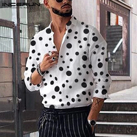 INCERUN Fashion Men Shirt Polka Dot Print Lapel Long Sleeve Casual Button Business Shirts Streetwear Handsome Camisas S-